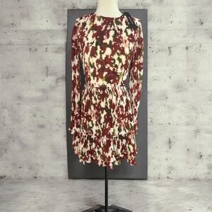 BCBGMAXAZRIA Abstract Floral Pleated Mini Dress Long Sleeve Size 10